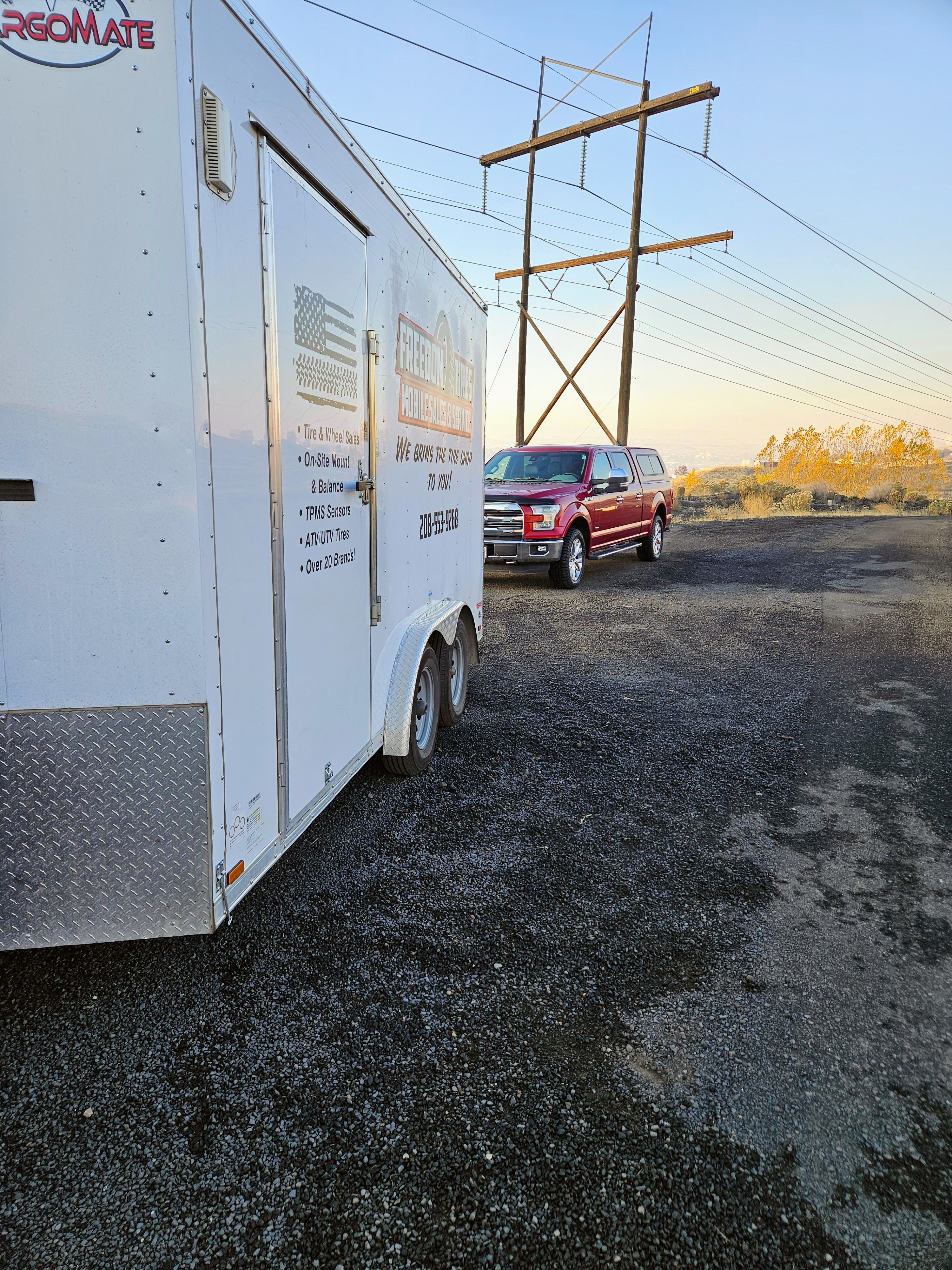 Freedom Tires mobile trailer on location, ready for service